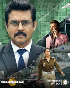 Hisaab Barabar is a 2024 Indian Hindi-language satirical action comedy film written and directed by Ashwni Dhir. The film stars R. Madhavan in the lead role, with Neil Nitin Mukesh, Kirti Kulhari, Rashami Desai, and Faisal Rashid in supporting roles.